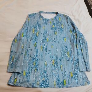 Women's Light Blue Printed Long-Sleeve Blouse with Yellow Accents